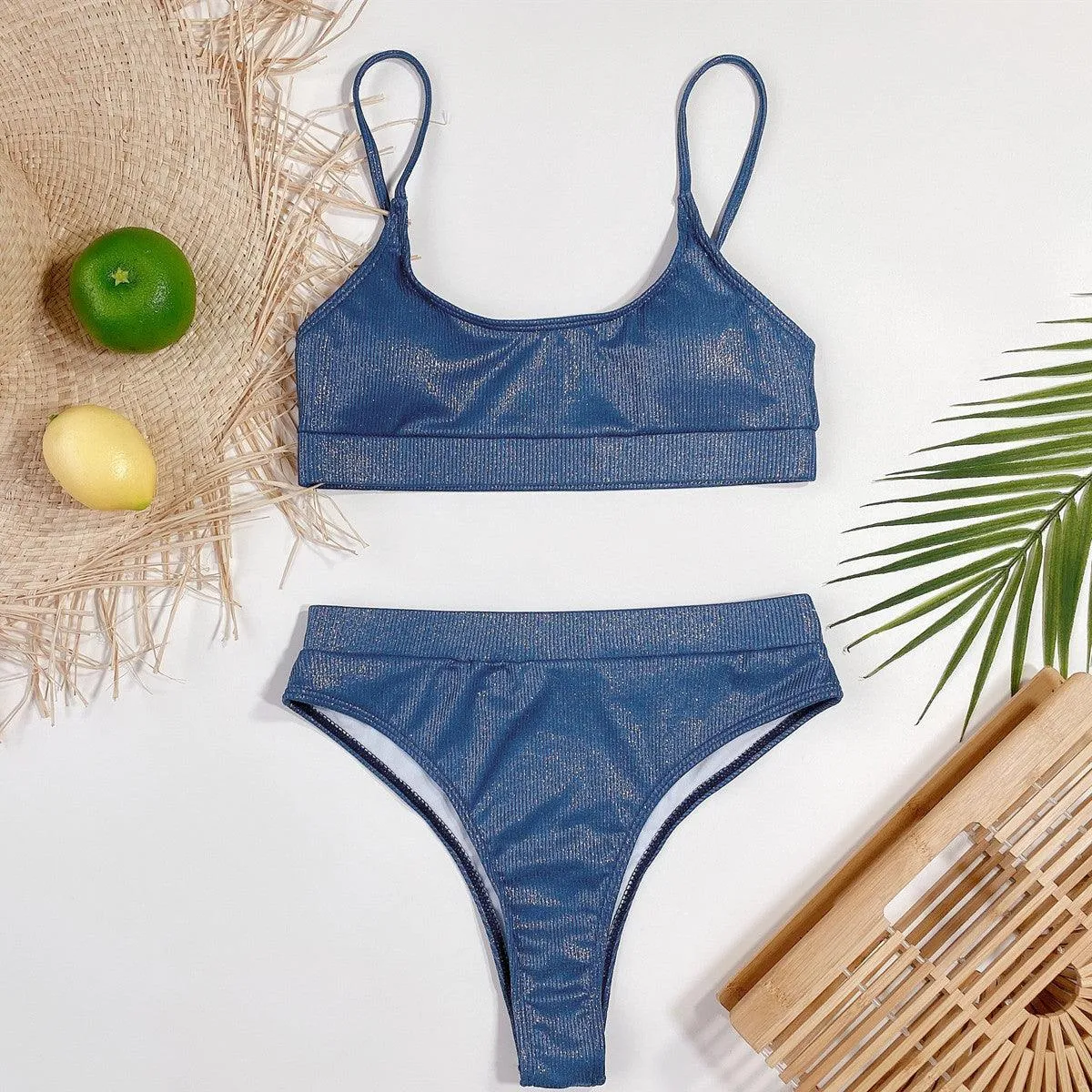 Metallic High Waisted Bikini Swimsuit