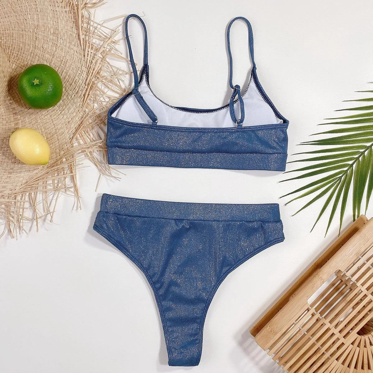 Metallic High Waisted Bikini Swimsuit