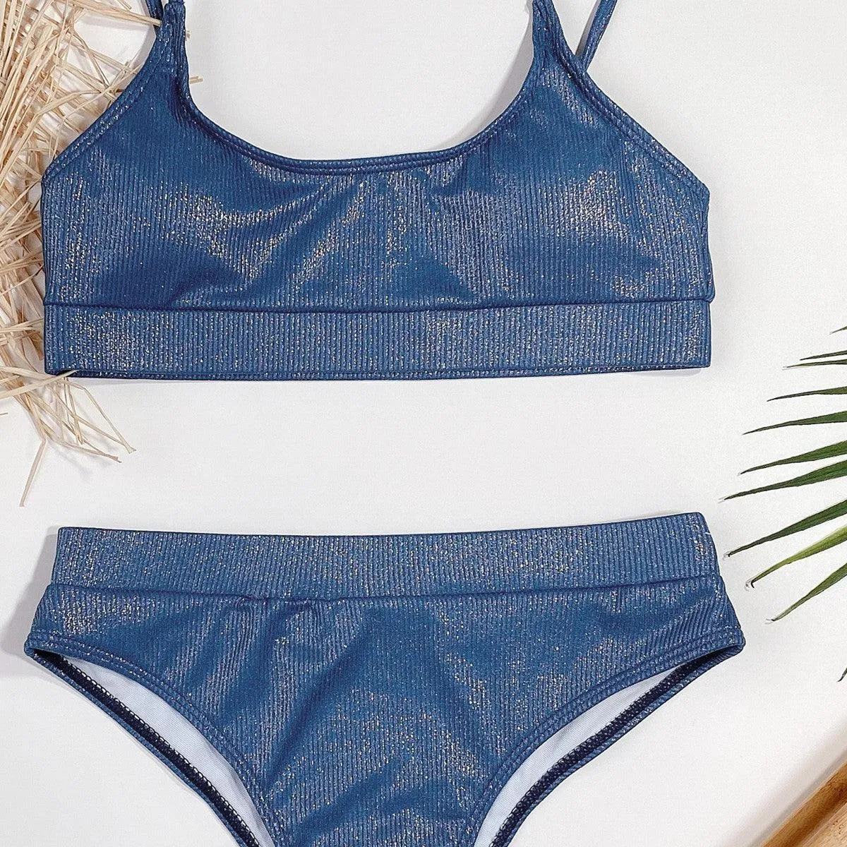 Metallic High Waisted Bikini Swimsuit