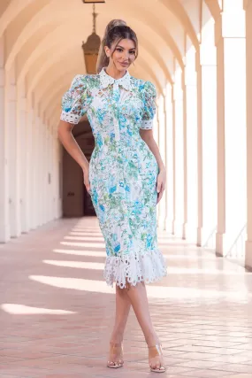 Multi Color Floral Eyelet Midi Dress