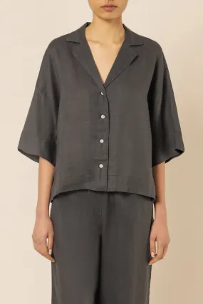 NUDE LINEN LOUNGE SHIRT | COAL