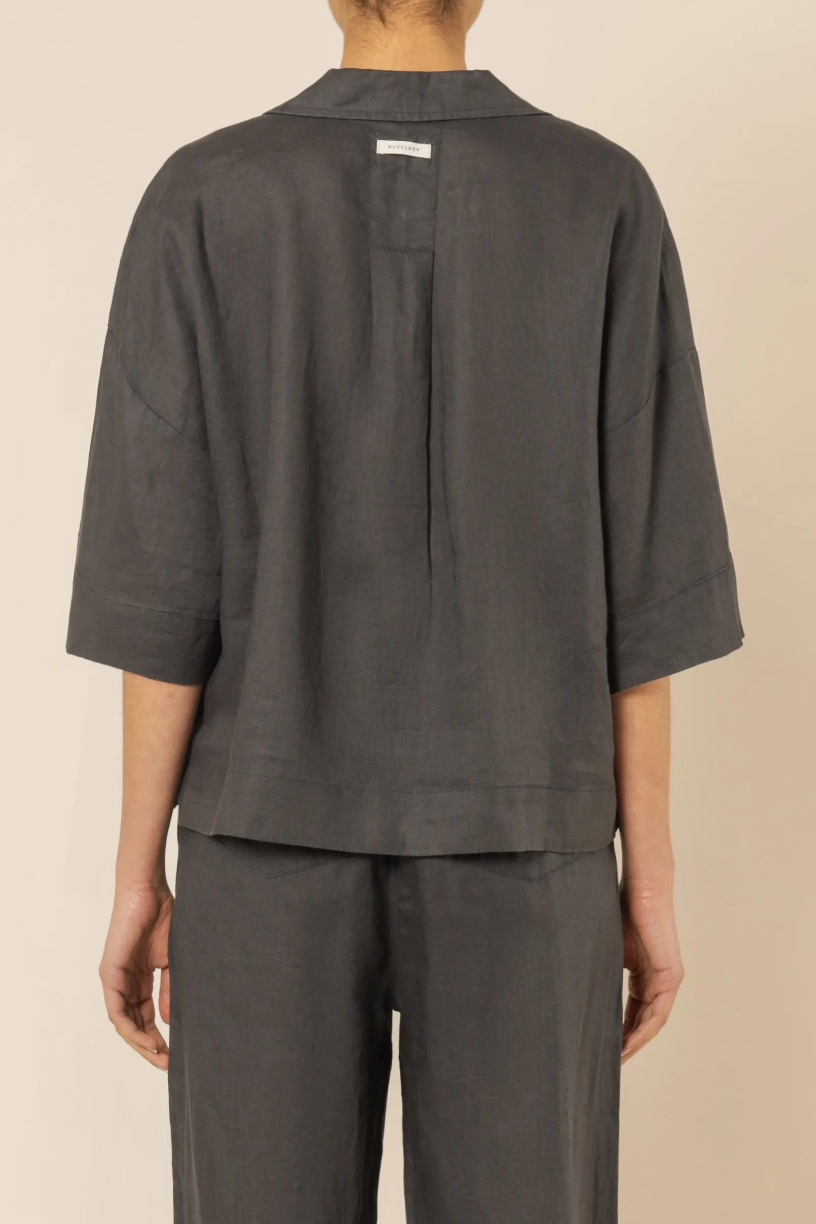 NUDE LINEN LOUNGE SHIRT | COAL