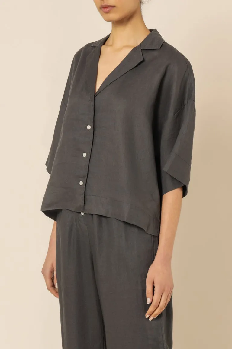 NUDE LINEN LOUNGE SHIRT | COAL