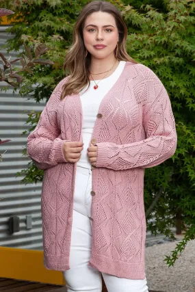 Plus size pink open knit cardigan