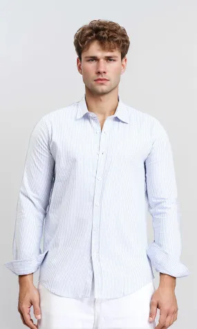 R206955 - Pencil Stripes Long Sleeves Shirt - Light Blue & White