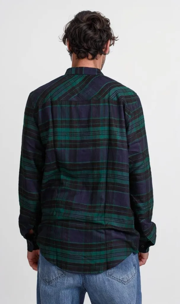 R207222 -Rayon Checked Shirt - Green & Navy
