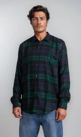 R207222 -Rayon Checked Shirt - Green & Navy