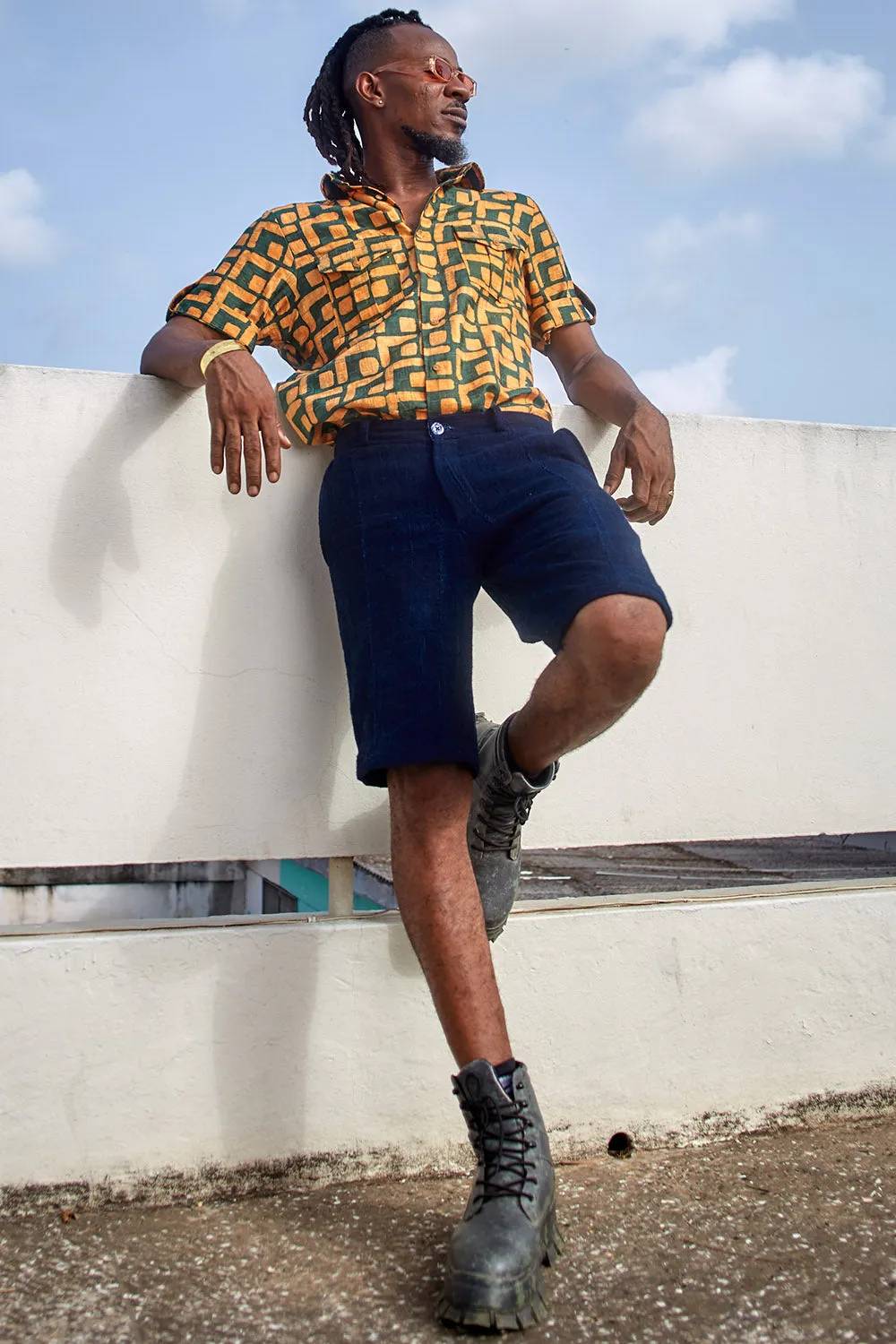 Short Sleeve Button Up - Green & Gold