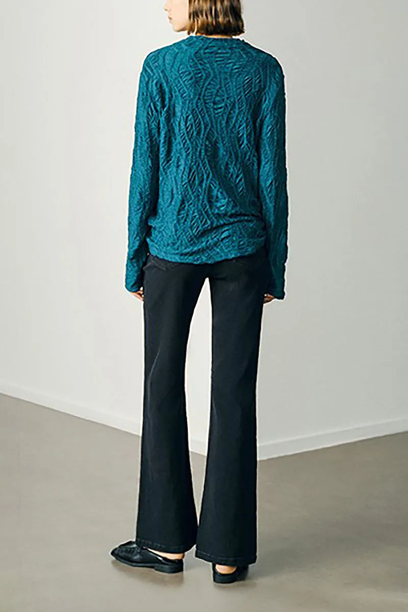 Textured Pleated Mock Neck Long Sleeve Blouse