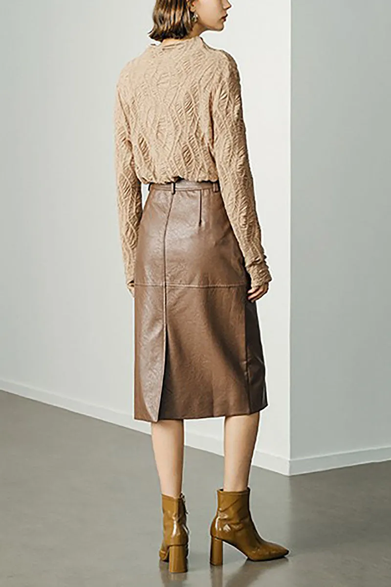 Textured Pleated Mock Neck Long Sleeve Blouse