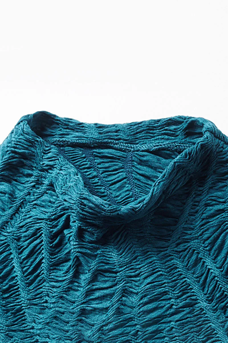 Textured Pleated Mock Neck Long Sleeve Blouse