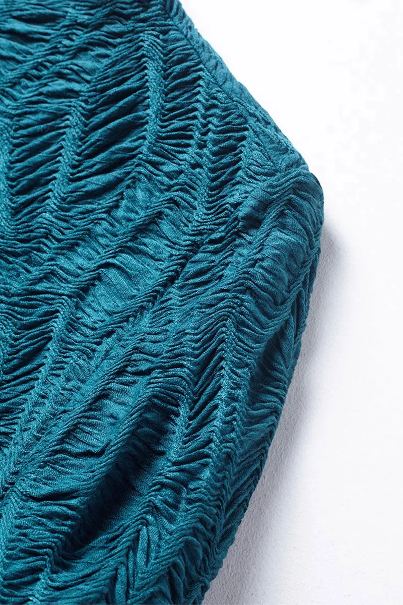 Textured Pleated Mock Neck Long Sleeve Blouse