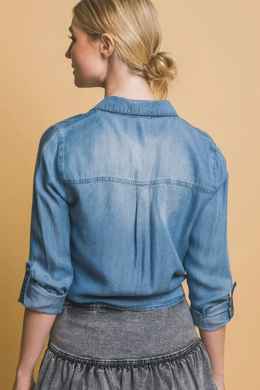 Tie Front Tencel Button Up Shirt