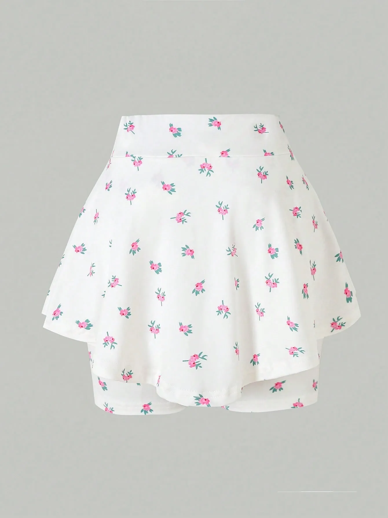 Tween Girl Floral High Waist Knitted Skirt Leggings - Soft, Ruffle, All Over Print