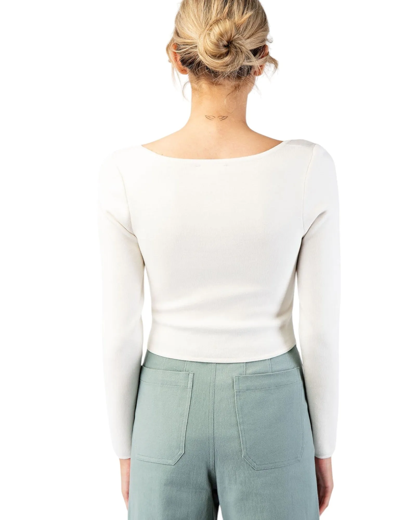 Winter White Square Neck Knit Long Sleeve Top