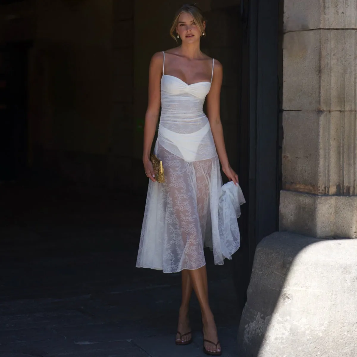 YESMYTOOL  -  Aisling See-Through Lace Midi Dress