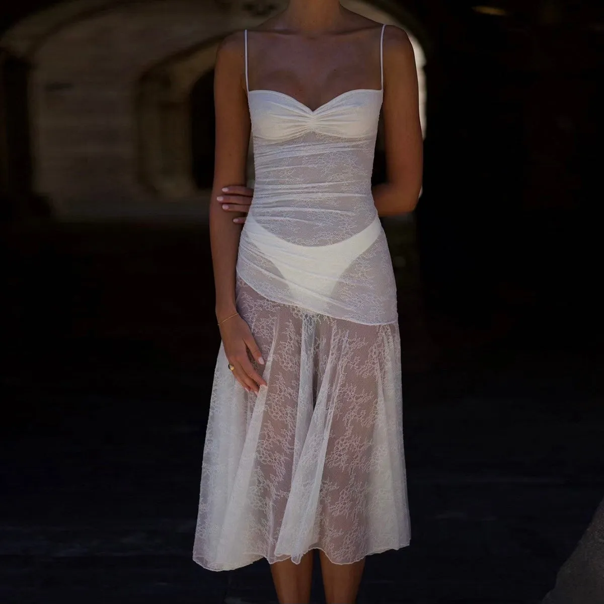 YESMYTOOL  -  Aisling See-Through Lace Midi Dress